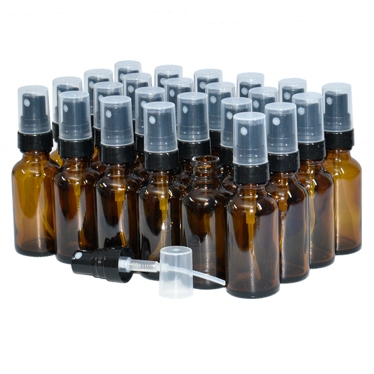 1 oz. Amber Boston Round with Black Fine-Mist Sprayer (Smooth) (.16 ml Per Spray) (20/400) (V8) (V20)