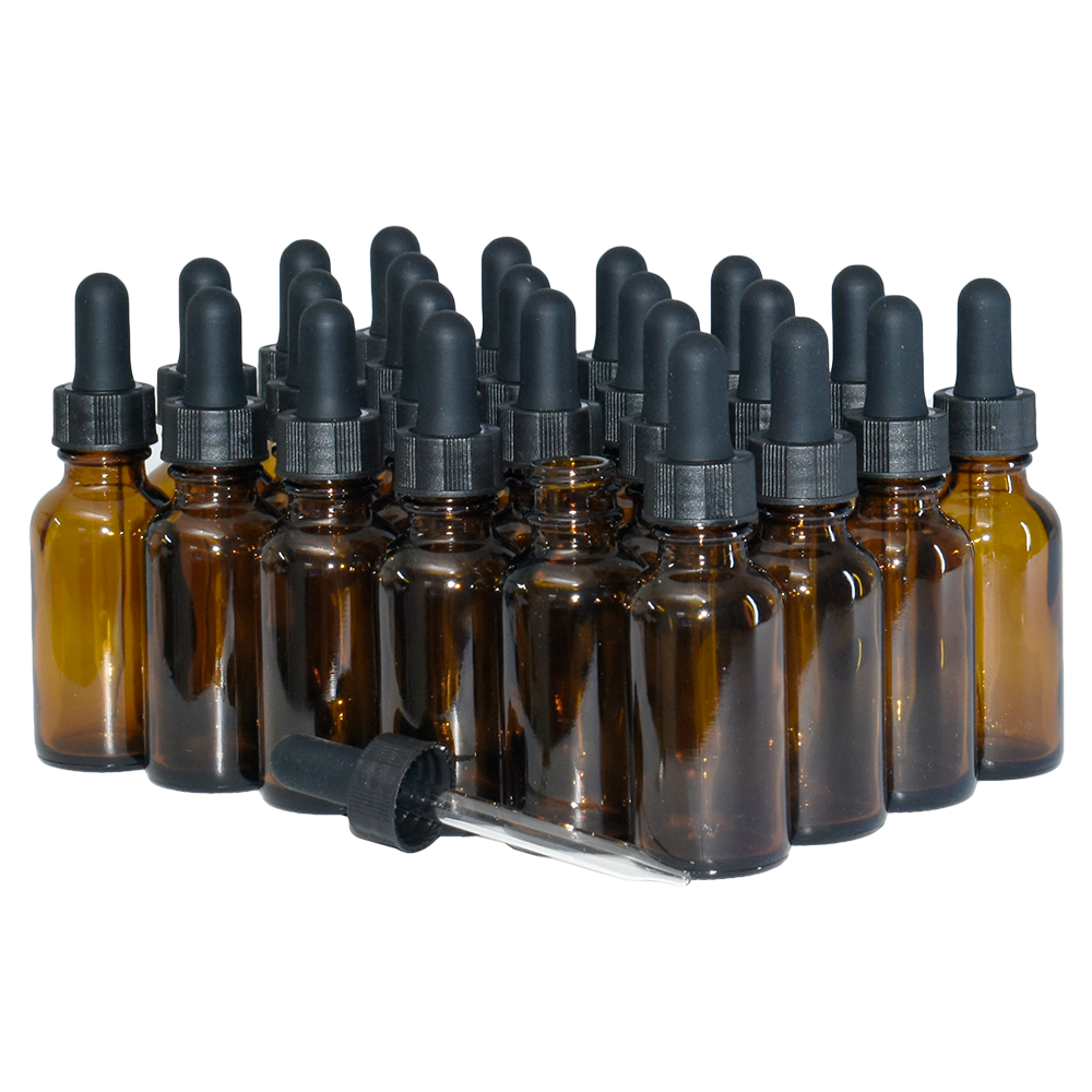 1 oz. Amber Boston Round with Black Glass Dropper (20/400) (V23) (V23)