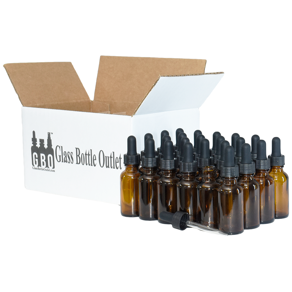 1 oz. Amber Boston Round with Black Glass Dropper (20/400) (V8) (V23)