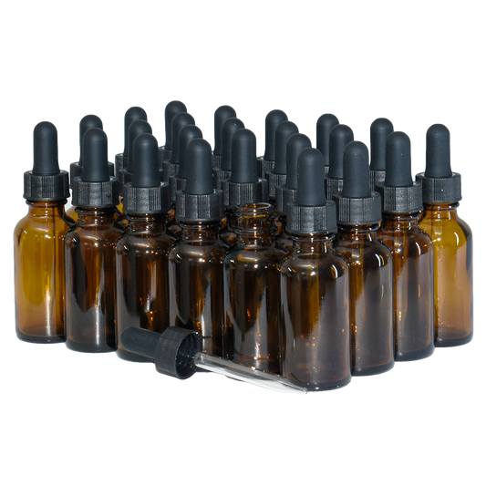 1 oz. Amber Boston Round with Black Glass Dropper (20/400) (V8) (V23)