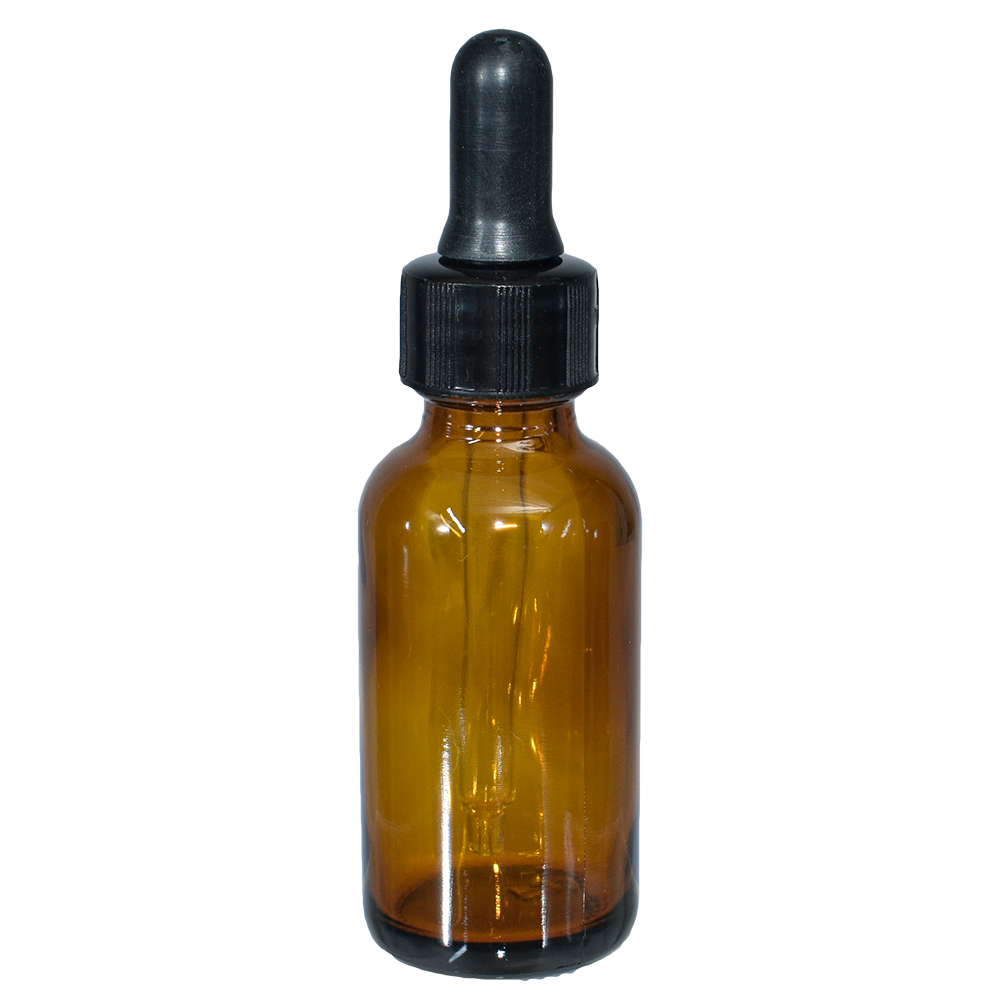 1 oz. Amber Boston Round with Black Nitrile Glass Dropper (20/400) (V23) (V12)
