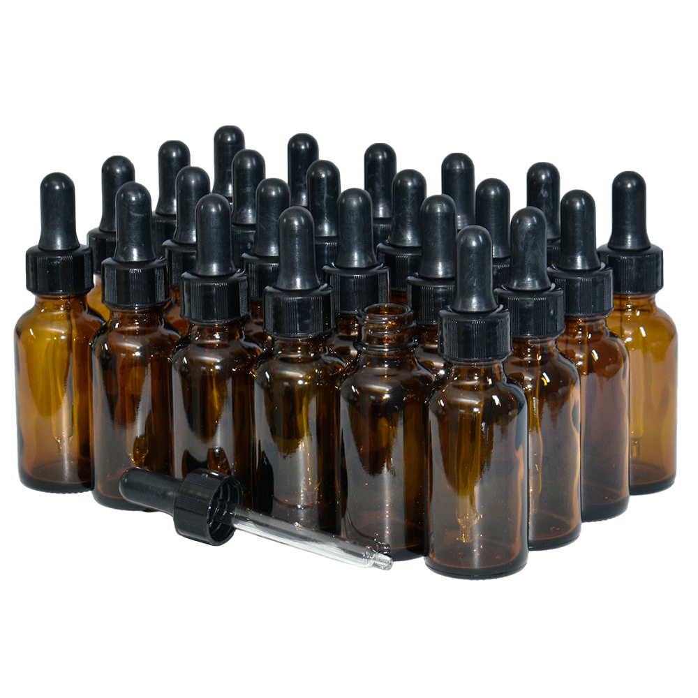 1 oz. Amber Boston Round with Black Nitrile Glass Dropper (20/400) (V23) (V12)