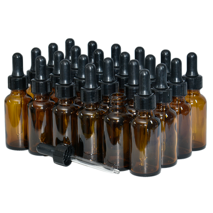 1 oz. Amber Boston Round with Black Nitrile Glass Dropper (20/400) (V23) (V12)