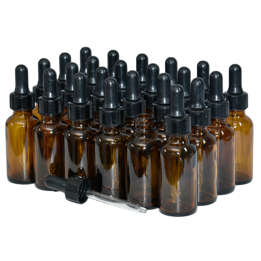 1 oz. Amber Boston Round with Black Nitrile Glass Dropper (20/400) (V23) (V12)