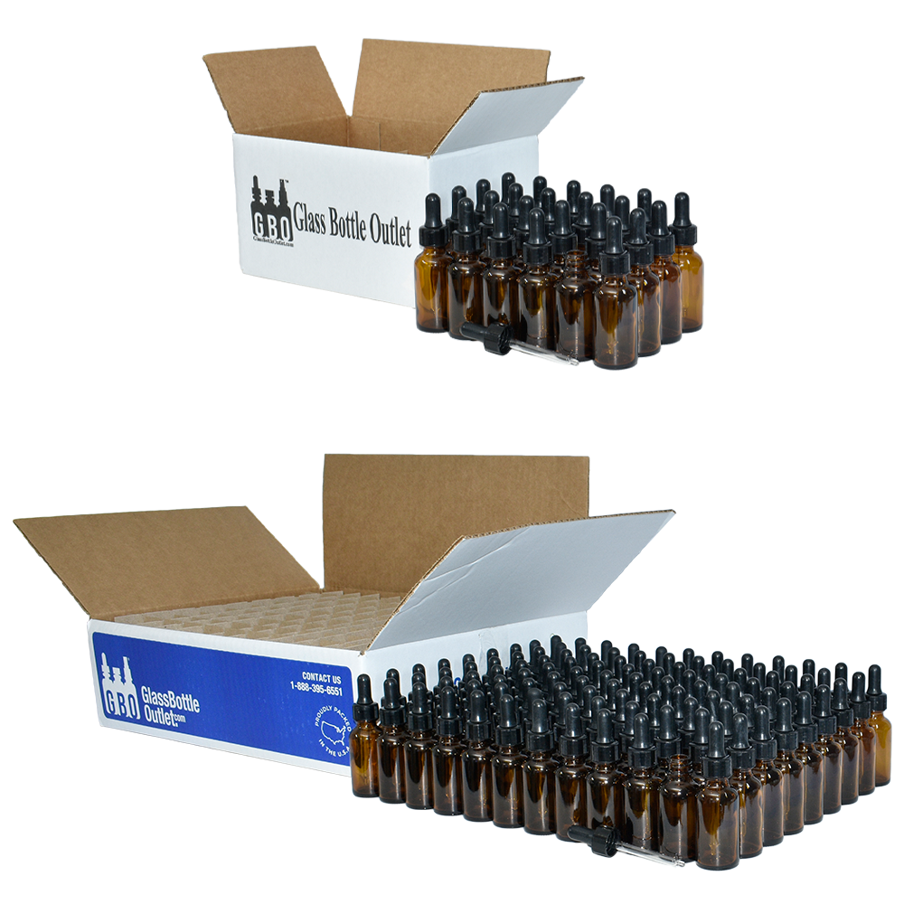 1 oz. Amber Boston Round with Black Nitrile Glass Dropper (20/400) (V8) (V12)