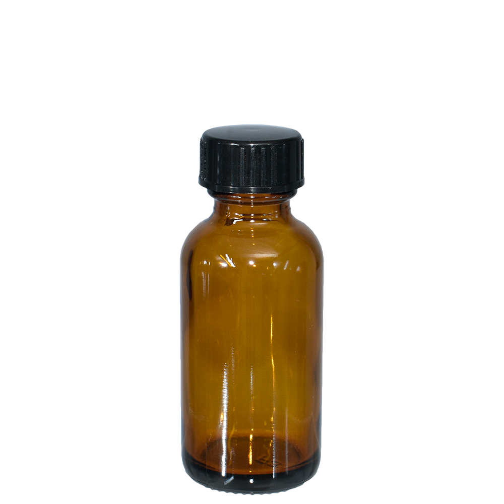 1 oz. Amber Boston Round with Black Poly Cone Cap (20/400) (V23) (V20)