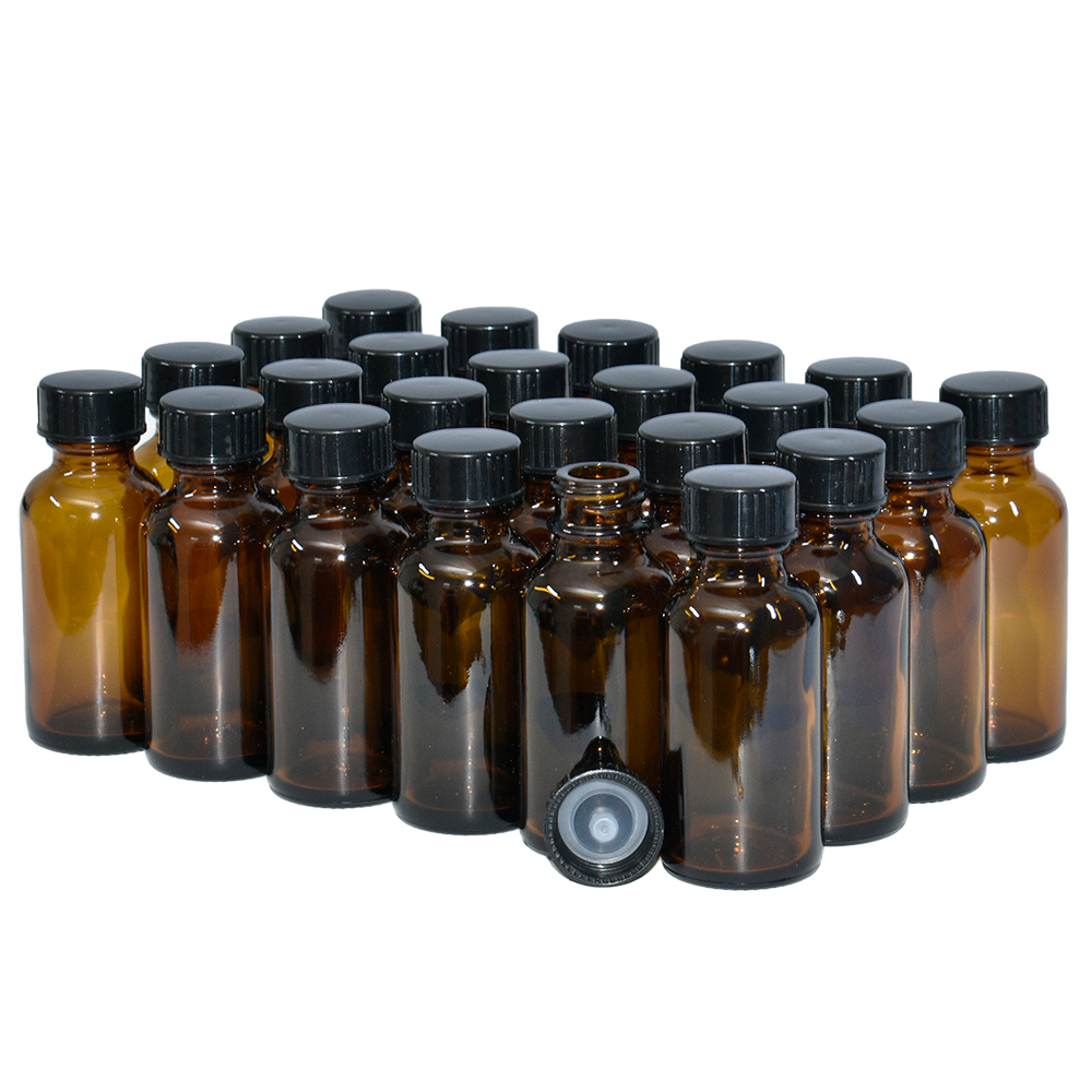 1 oz. Amber Boston Round with Black Poly Cone Cap (20/400) (V8) (V20)