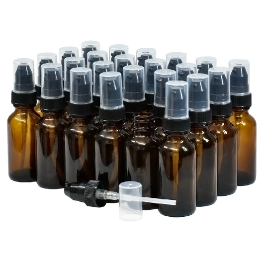 1 oz. Amber Boston Round with Black Treatment Pump (20/400) (V5) (V20)