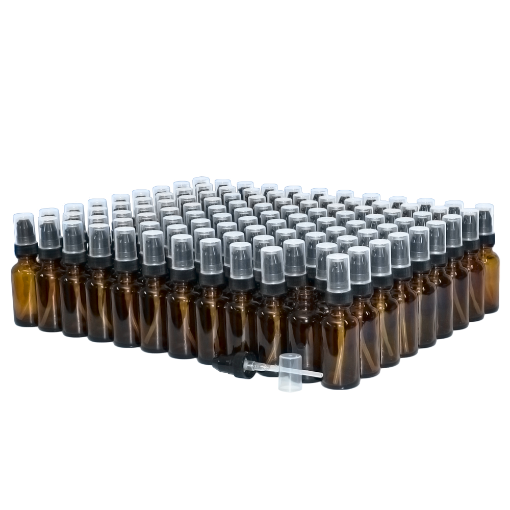 1 oz. Amber Boston Round with Black Treatment Pump (20/400) (V8) (V20)