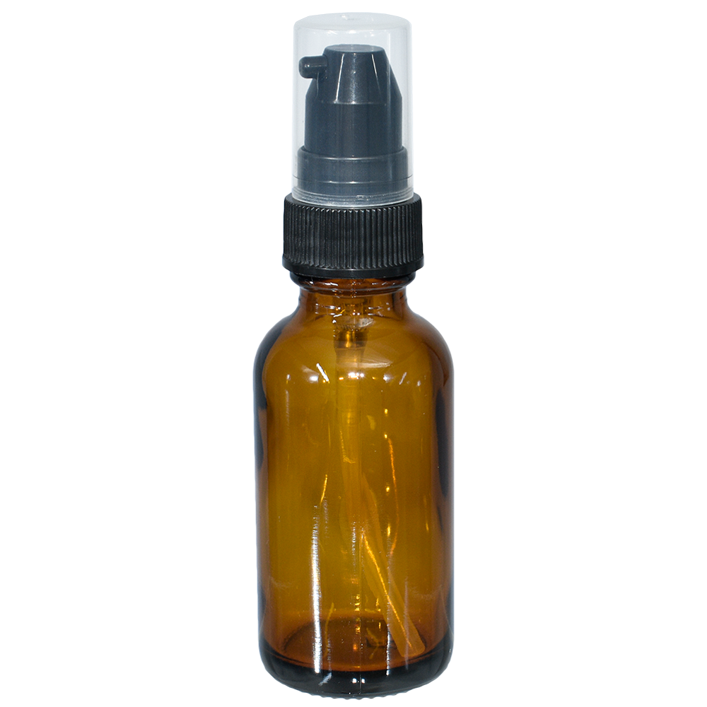 1 oz. Amber Boston Round with Black Treatment Pump (20/400) (V8) (V20)