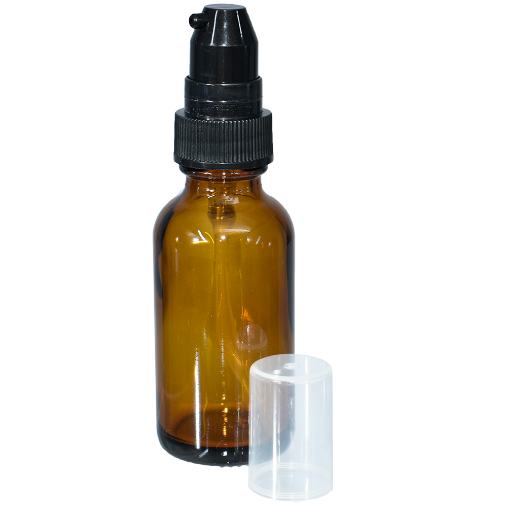1 oz. Amber Boston Round with Black Treatment Pump (20/400) (V8) (V20)