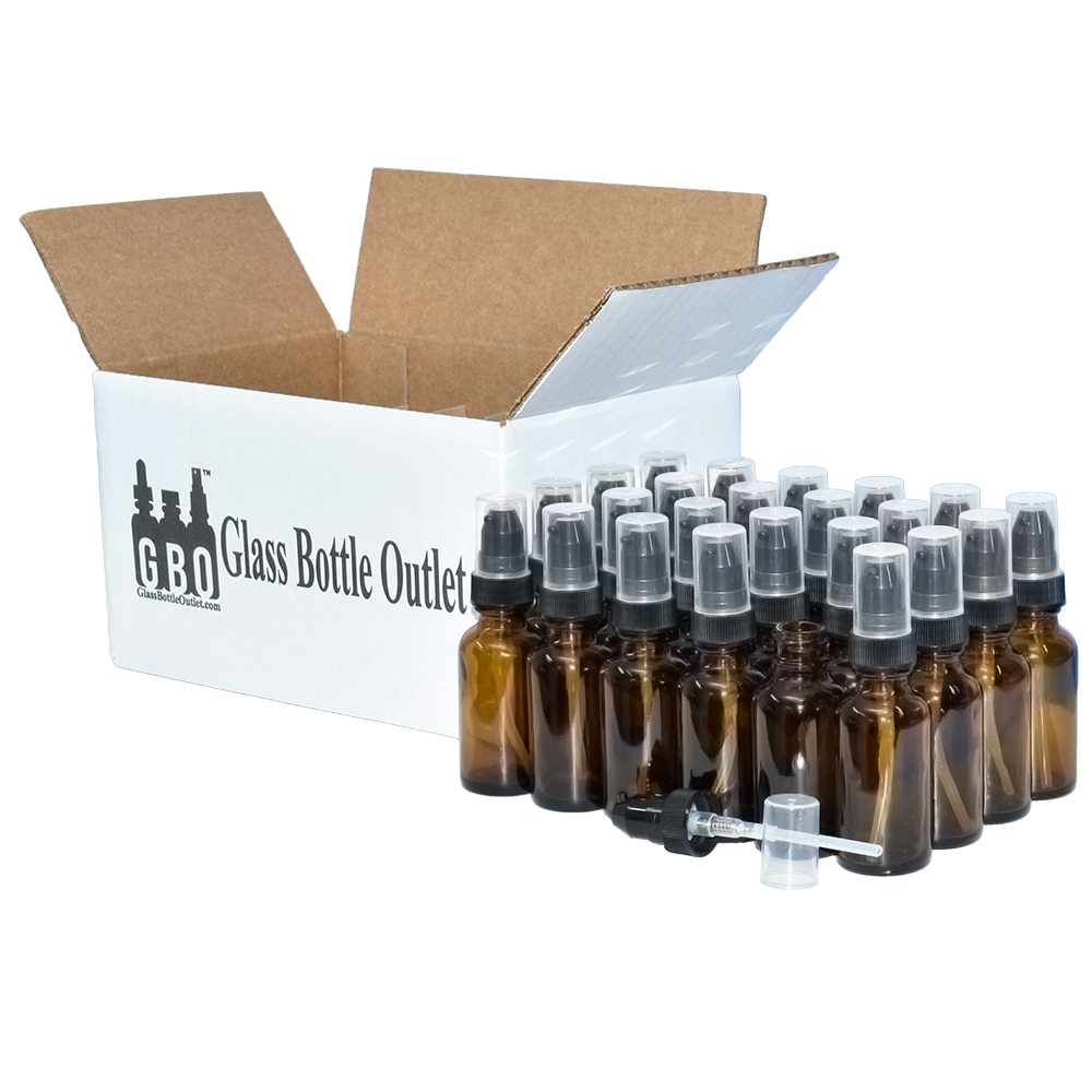 1 oz. Amber Boston Round with Black Treatment Pump (20/400) (V8) (V20)