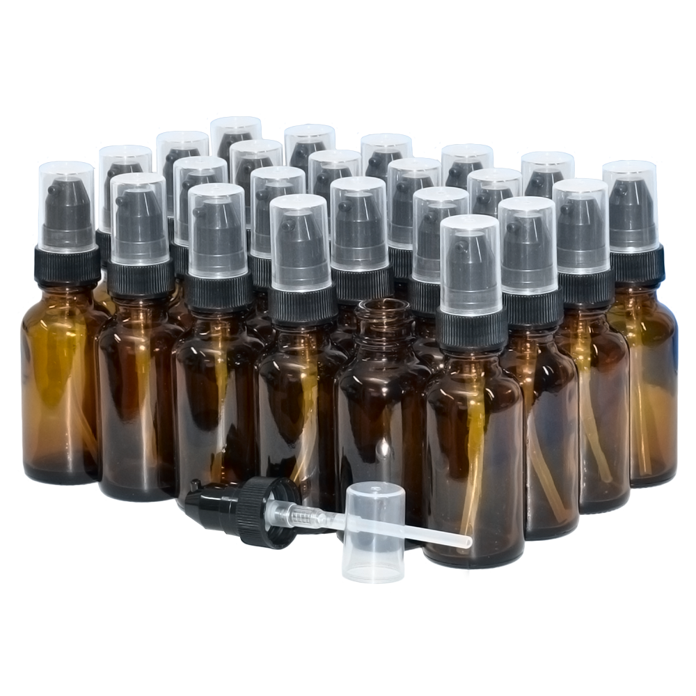 1 oz. Amber Boston Round with Black Treatment Pump (20/400) (V8) (V20)