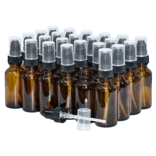 1 oz. Amber Boston Round with Black Treatment Pump (20/400) (V8) (V20)