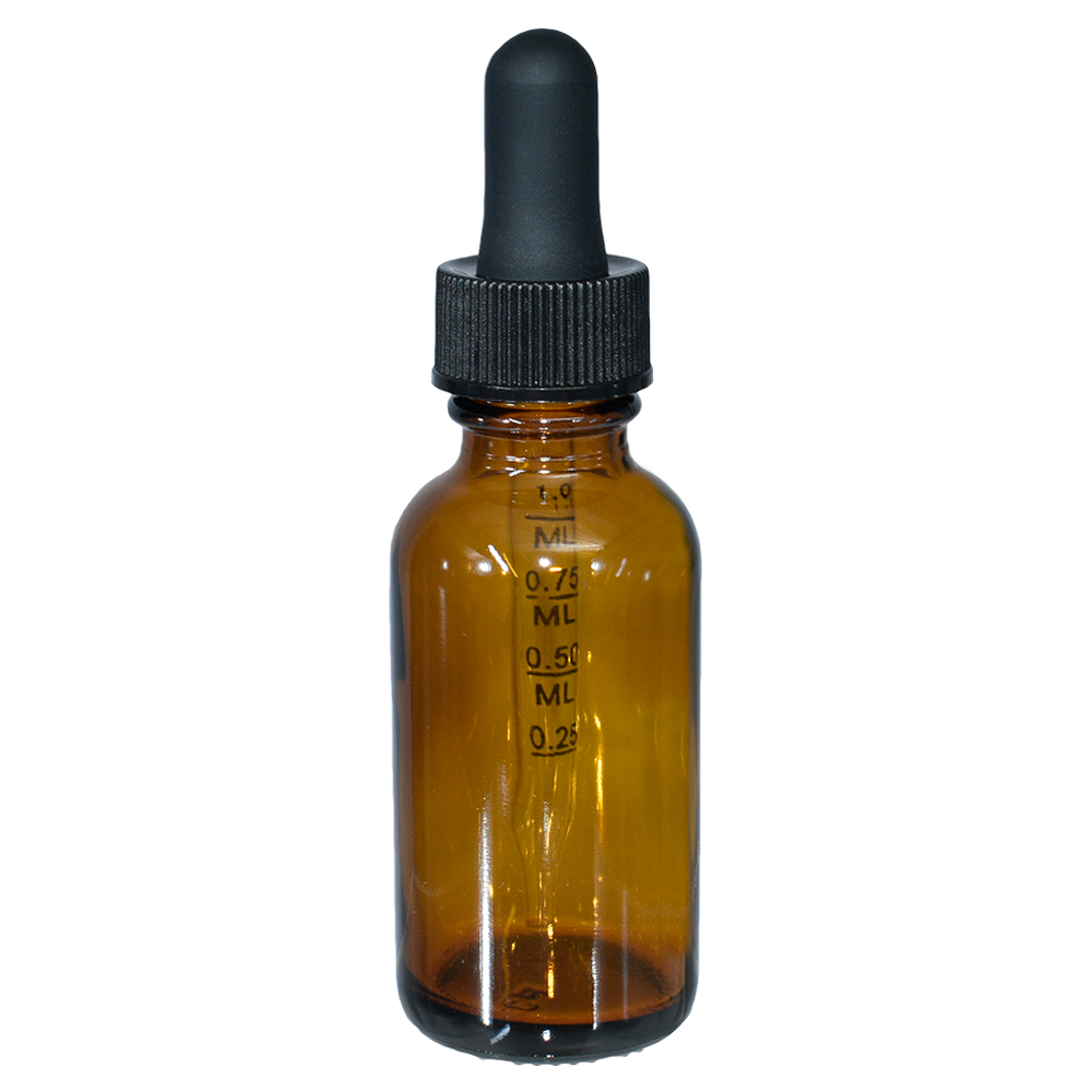 1 oz. Amber Boston Round with Large Bulb Graduated Black Glass Dropper (20/400) (V8) (V15)