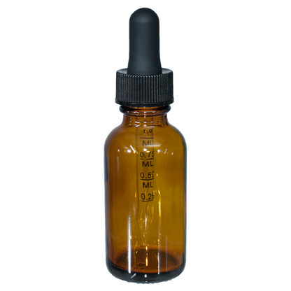 1 oz. Amber Boston Round with Large Bulb Graduated Black Glass Dropper (20/400) (V8) (V15)