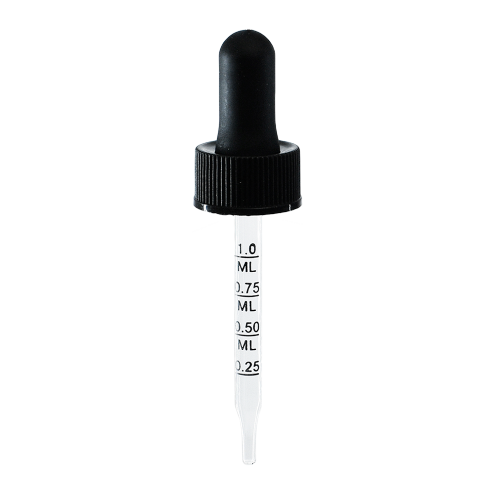 1 oz. Amber Boston Round with Large Bulb Graduated Black Glass Dropper (20/400) (V8) (V15)