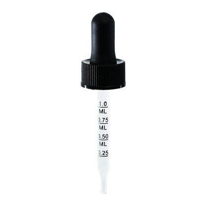 1 oz. Amber Boston Round with Large Bulb Graduated Black Glass Dropper (20/400) (V8) (V15)