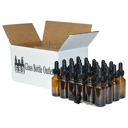 1 oz. Amber Boston Round with Large Bulb Graduated Black Glass Dropper (20/400) (V8) (V15)