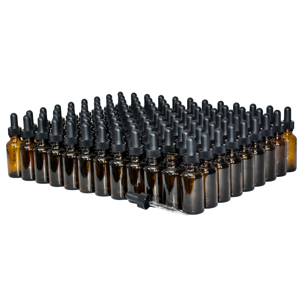 1 oz. Amber Boston Round with Large Bulb Graduated Black Glass Dropper (20/400) (V8) (V15)