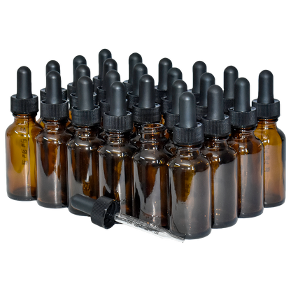 1 oz. Amber Boston Round with Large Bulb Graduated Black Glass Dropper (20/400) (V8) (V15)
