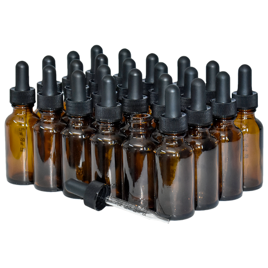 1 oz. Amber Boston Round with Large Bulb Graduated Black Glass Dropper (20/400) (V8) (V15)