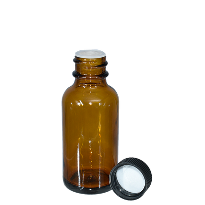1 oz. Amber Boston Round with Reducer and Black Cap (20/400) (V8) (V6)
