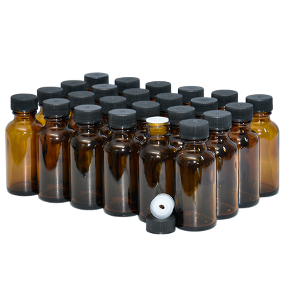 1 oz. Amber Boston Round with Reducer and Black Cap (20/400) (V8) (V6)
