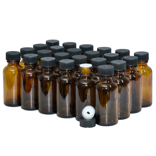 1 oz. Amber Boston Round with Reducer and Black Cap (20/400) (V8) (V6)