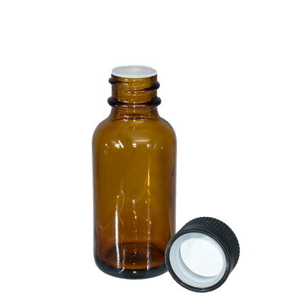 1 oz. Amber Boston Round with Reducer and Black Child-Resistant Cap (20/400) (V8) (V6)