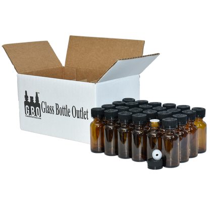 1 oz. Amber Boston Round with Reducer and Black Child-Resistant Cap (20/400) (V8) (V6)