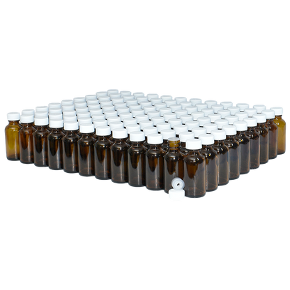 1 oz. Amber Boston Round with Reducer and White Cap (20/400) (V23) (V1)