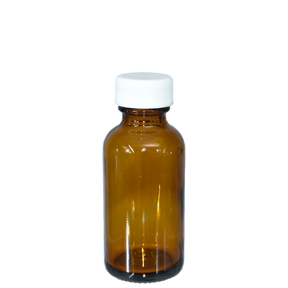 1 oz. Amber Boston Round with Reducer and White Cap (20/400) (V23) (V1)