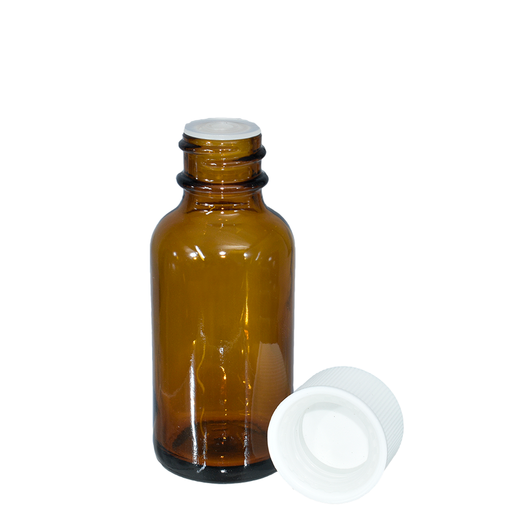 1 oz. Amber Boston Round with Reducer and White Child-Resistant Cap (20/400) (V23) (V1)