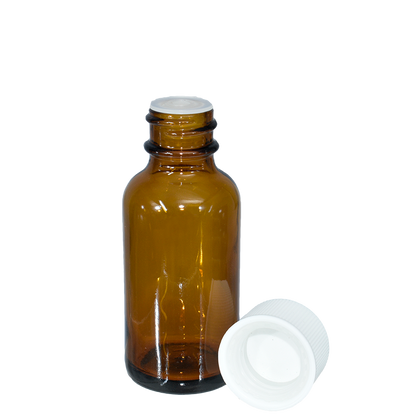 1 oz. Amber Boston Round with Reducer and White Child-Resistant Cap (20/400) (V23) (V1)