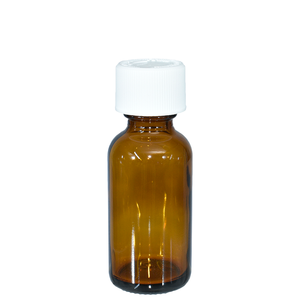 1 oz. Amber Boston Round with Reducer and White Child-Resistant Cap (20/400) (V23) (V1)