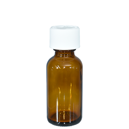 1 oz. Amber Boston Round with Reducer and White Child-Resistant Cap (20/400) (V23) (V1)