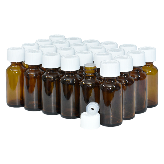 1 oz. Amber Boston Round with Reducer and White Child-Resistant Cap (20/400) (V8) (V6)
