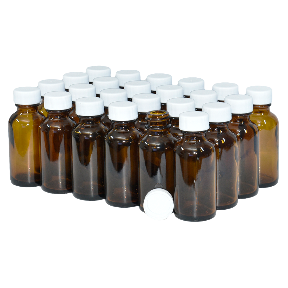 1 oz. Amber Boston Round with White Cap (20/400) (V8) (V1)