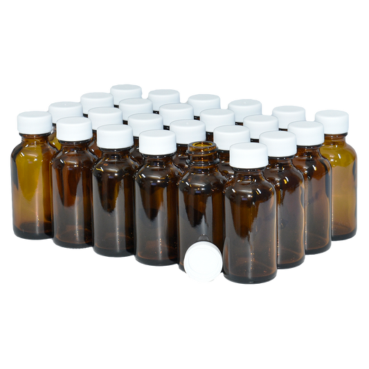 1 oz. Amber Boston Round with White Cap (20/400) (V8) (V1)