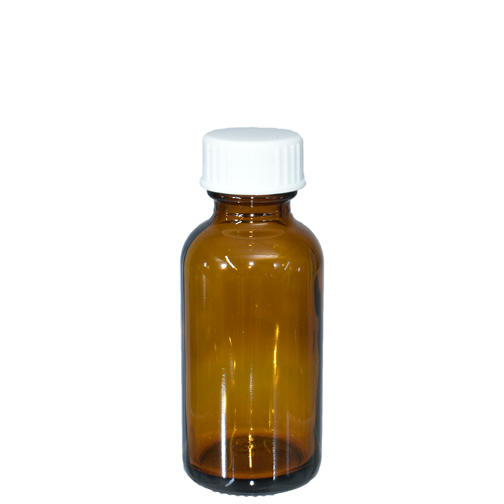 1 oz. Amber Boston Round with White Poly Cone Cap (20/400) (V8) (V20)
