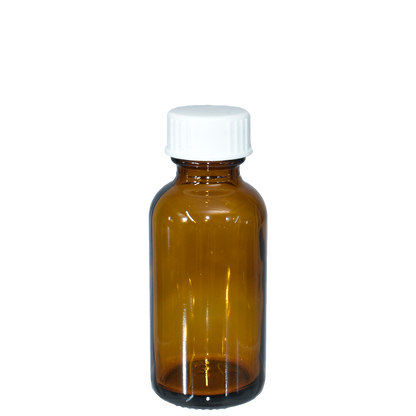 1 oz. Amber Boston Round with White Poly Cone Cap (20/400) (V8) (V20)