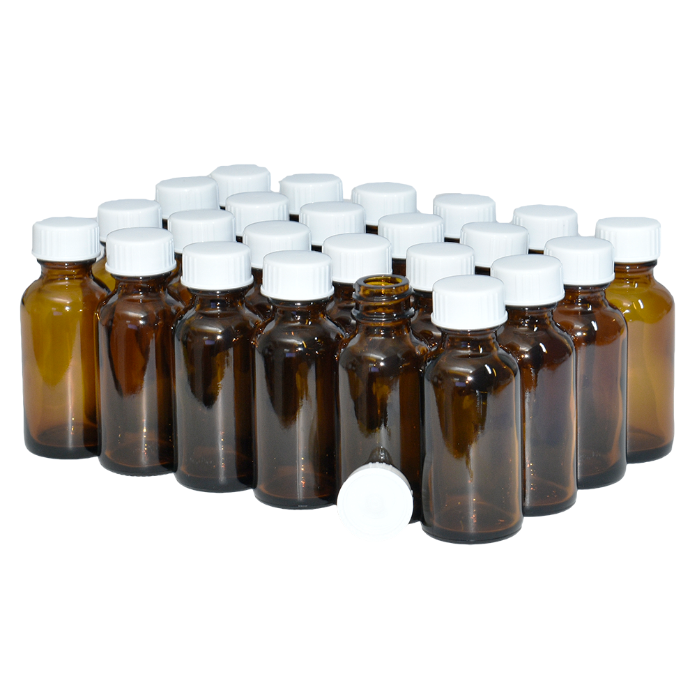 1 oz. Amber Boston Round with White Poly Cone Cap (20/400) (V8) (V20)