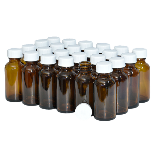 1 oz. Amber Boston Round with White Poly Cone Cap (20/400) (V8) (V20)
