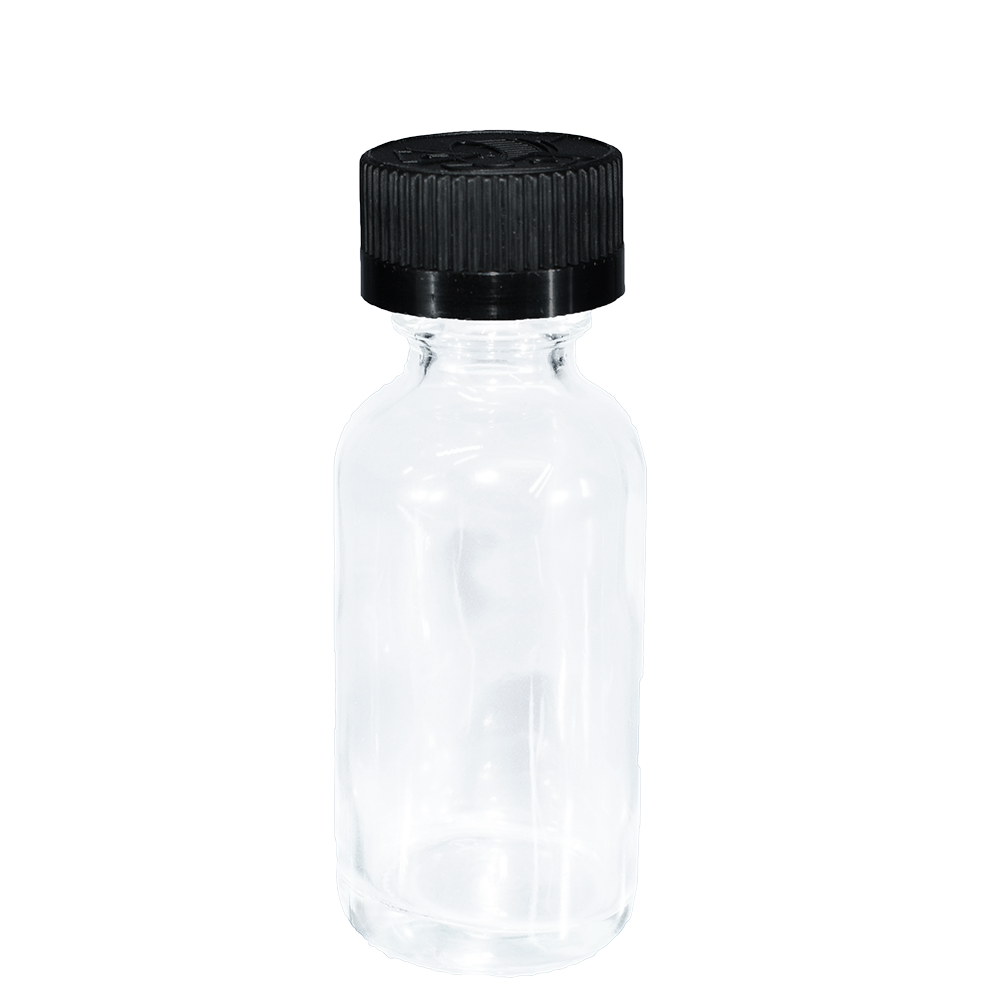 1 oz. Clear Boston Round with Black Child-Resistant Cap (20/400) (V8) (V6)