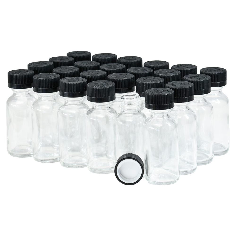 1 oz. Clear Boston Round with Black Child-Resistant Cap (20/400) (V8) (V6)