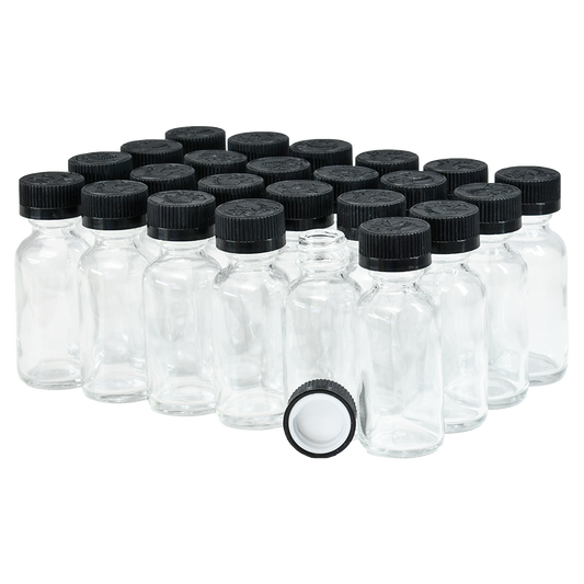 1 oz. Clear Boston Round with Black Child-Resistant Cap (20/400) (V8) (V6)