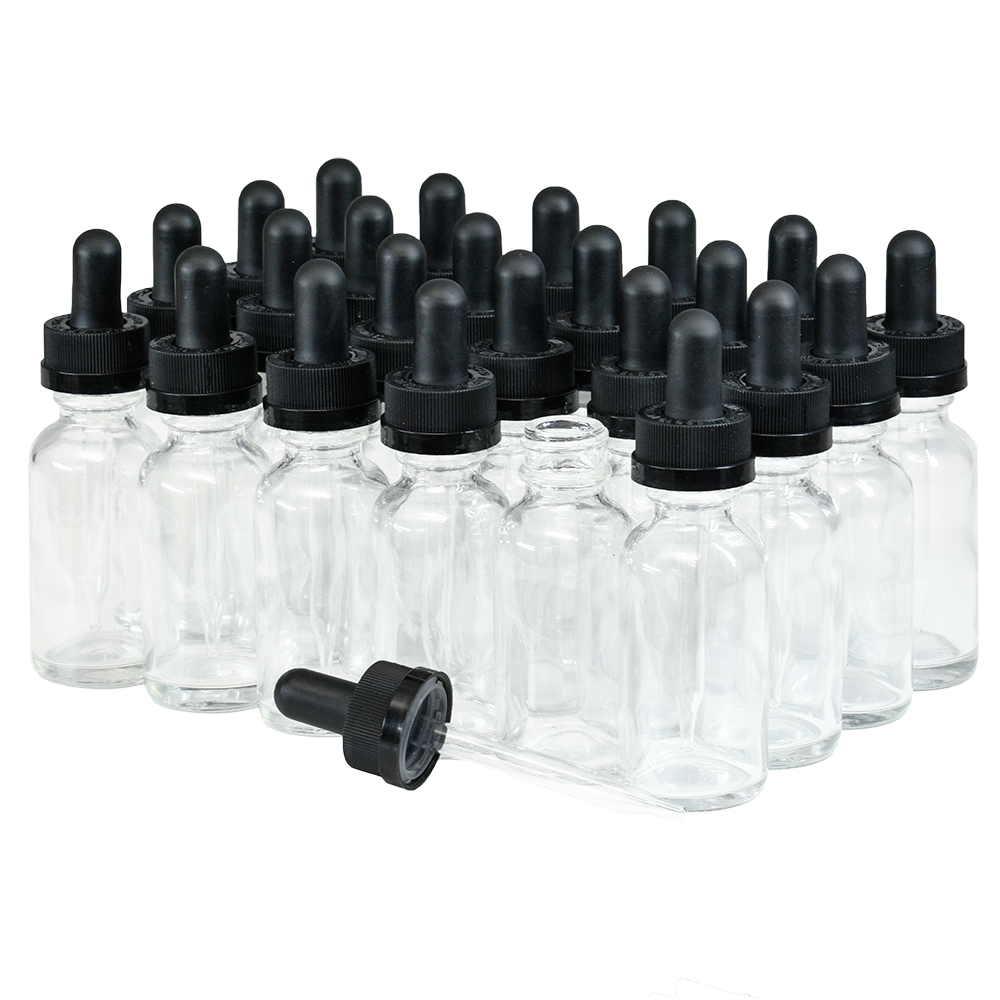 1 oz. Clear Boston Round with Black Child-Resistant Dropper (20/400) (V20) (V8)