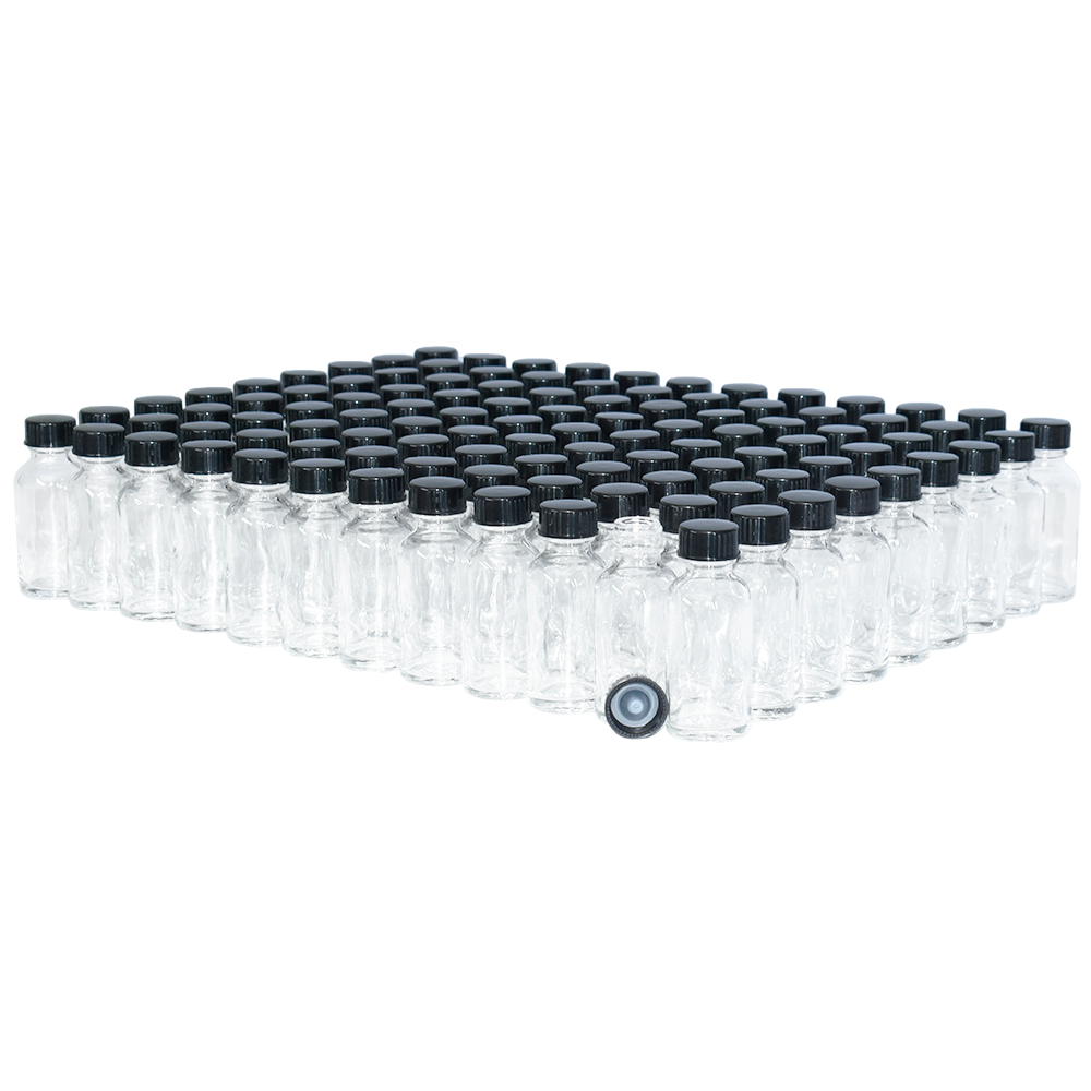 1 oz. Clear Boston Round with Black Cone Lined Cap (20/400) (V23) (V20)