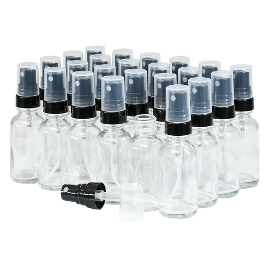 1 oz. Clear Boston Round with Black Fine-Mist Sprayer (Smooth) (.16 ml Per Spray) (20/400) (V20) (V20)